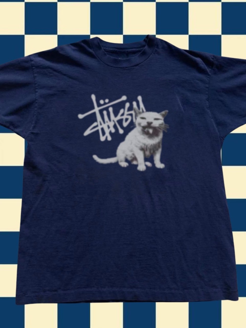 Gildan Navy Tee with White Cat Graphic